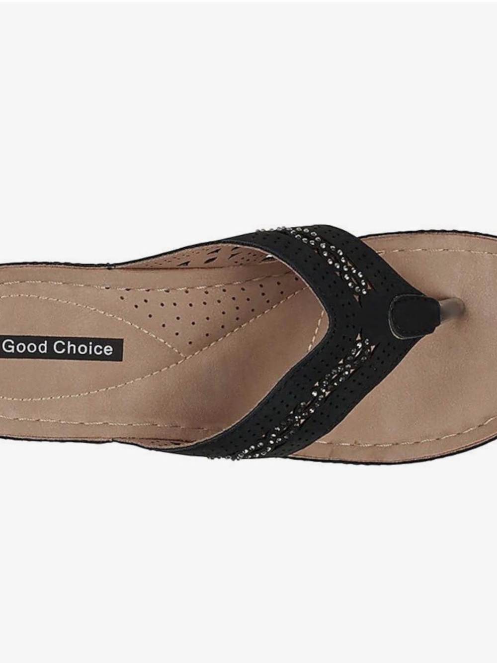 Good Choice Black Rhinestone Toe-Post Sandals - Picture 2 of 4